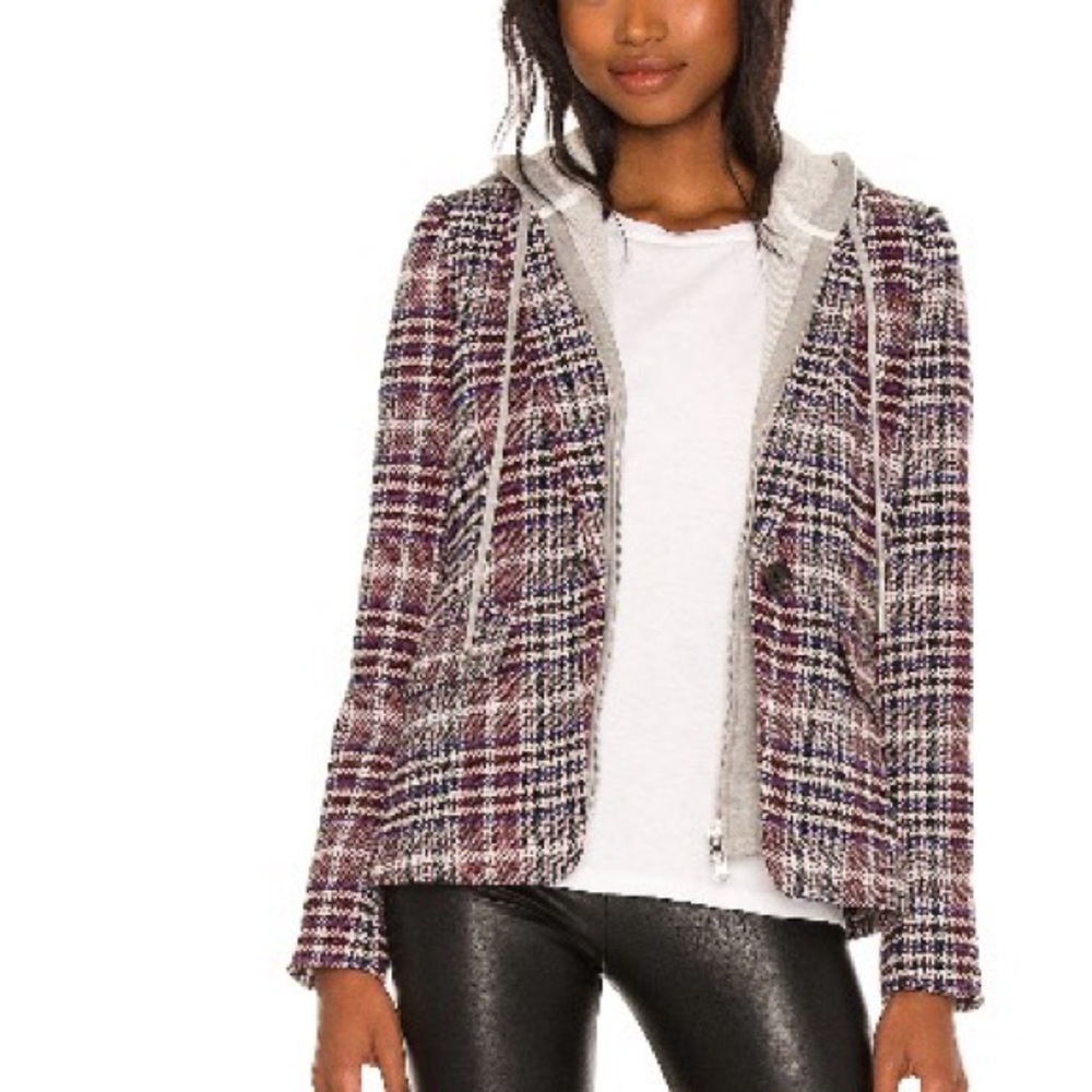 Central Park West Multicolor Coco Plaid Blazer with Removable Hood